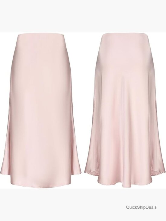 Dresses & Skirts - Silky Satin High Waist A Line Midi Skirt Elastic Pull On